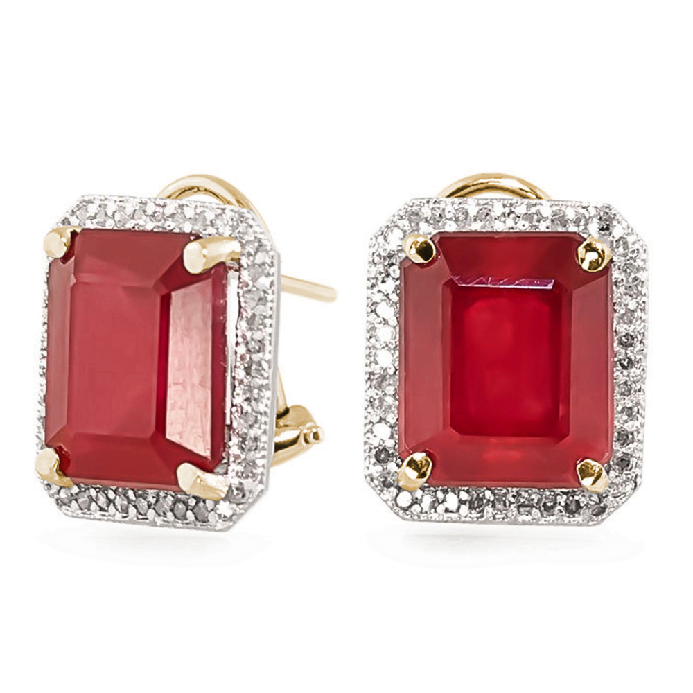 14K. SOLID GOLD FRENCH CLIPS EARRING WITH DIAMONDS & RUBIES (Yellow Gold)